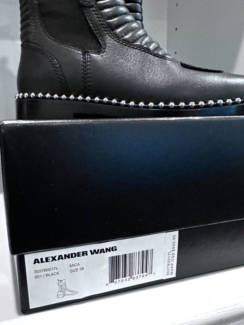 Brand New in Box Alexander Wang Black Leather Boots, Size 38 - Picture 14 of 14